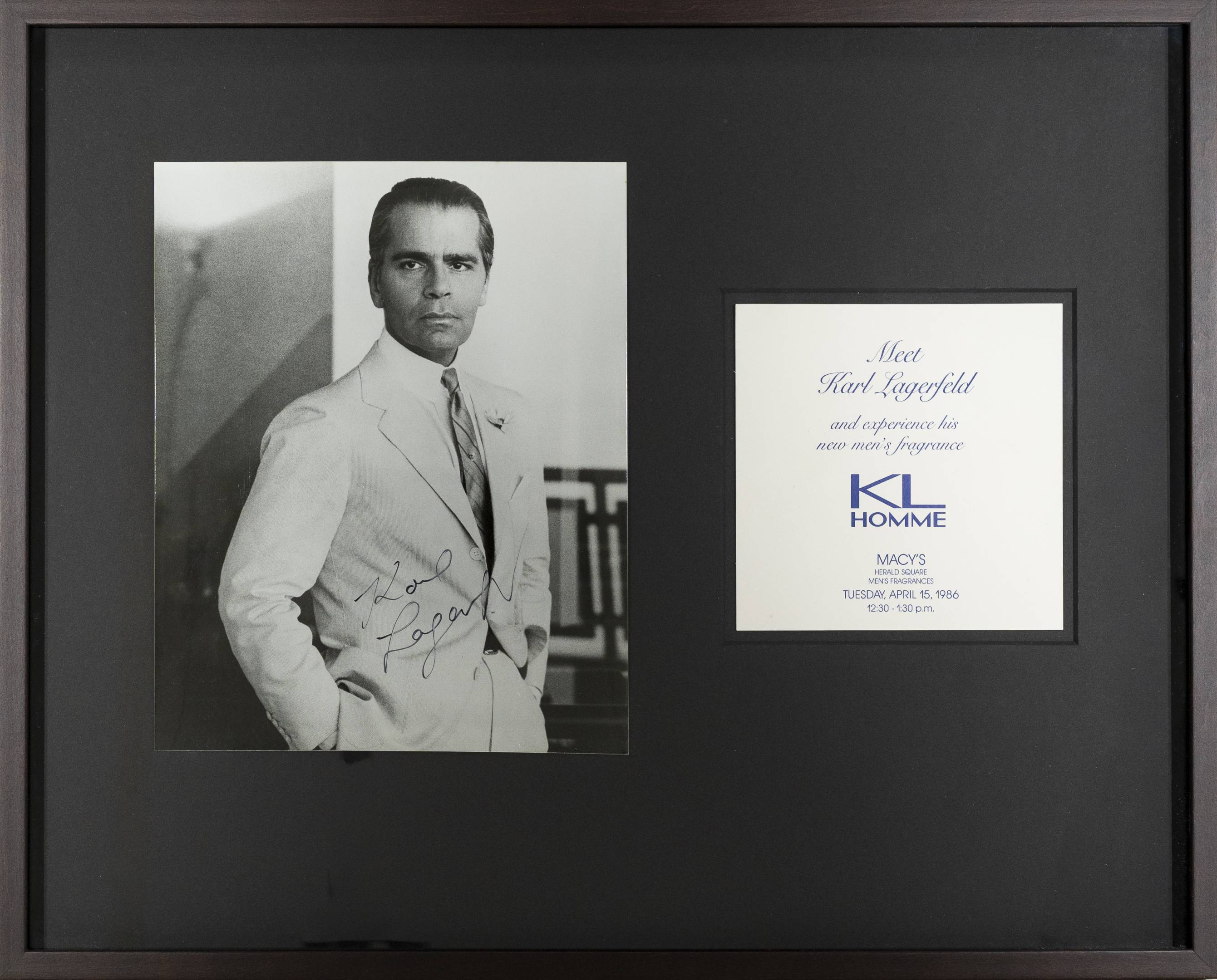 Autogramm Karl Lagerfeld 1986 - Autograph - Signed Photo of Karl Lagerfeld KL Homme, Macy's New York